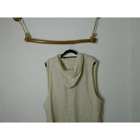 Night Studio Linen Jacket  Shacket Beige Linen Lagonlook Pockets Hooded X-Large - Picture 4 of 8